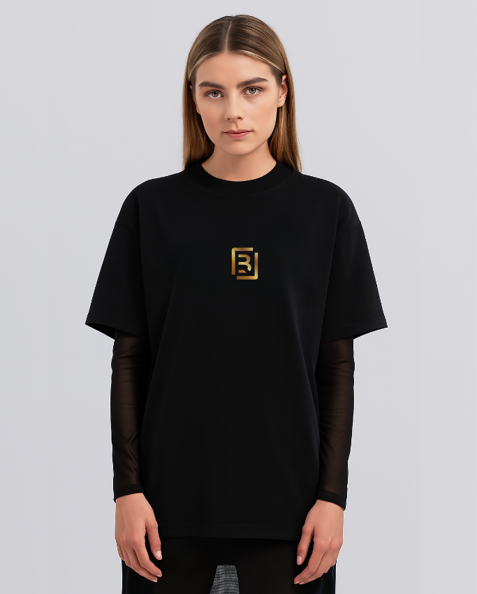 Camiseta Oversize Negra – Monograma Golden