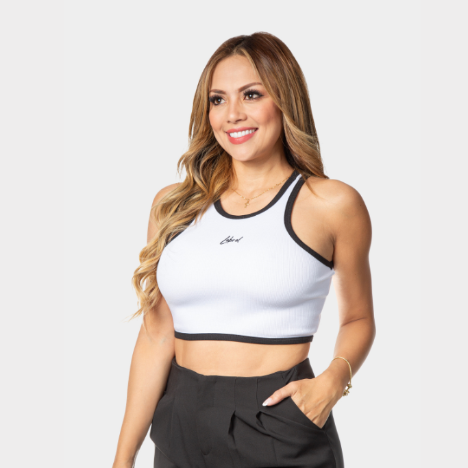 Tank Top Corto Blanco borde Negro