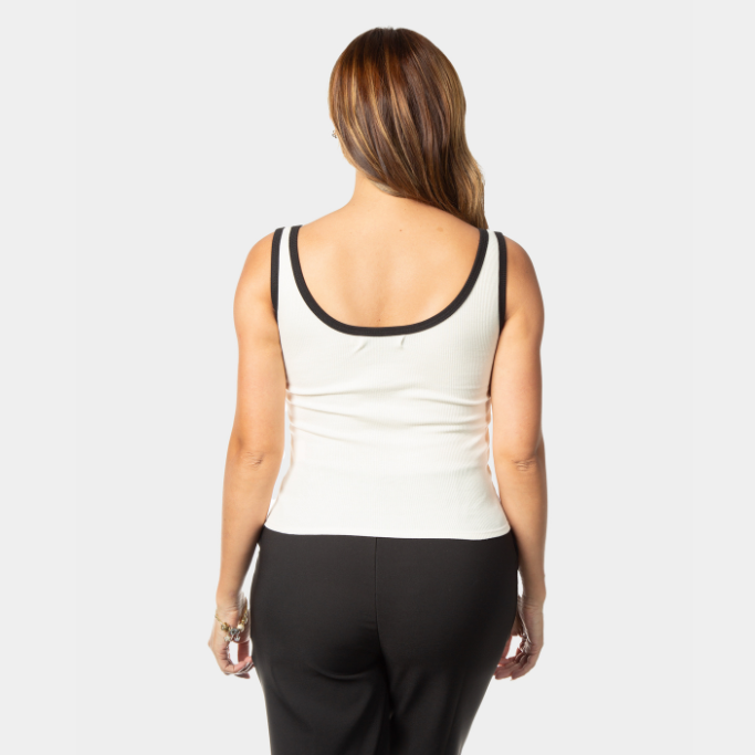 Crop Top Duo color Largo – Marfil con borde negro