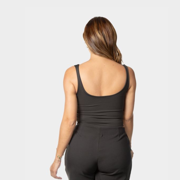 Crop top escote redondo negro de lycra Lebrel