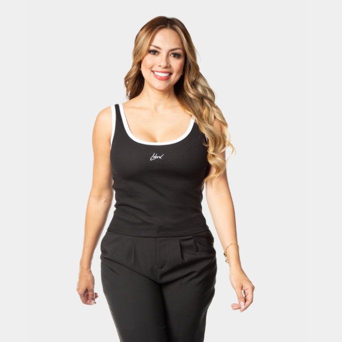 Crop Top Duo color Largo Negro borde blanco