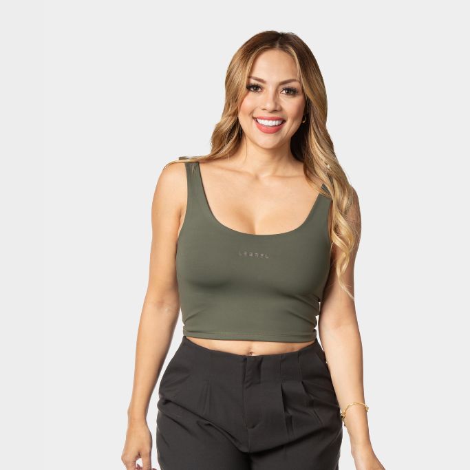 Crop top Escote redondo Verde Militar Lebrel
