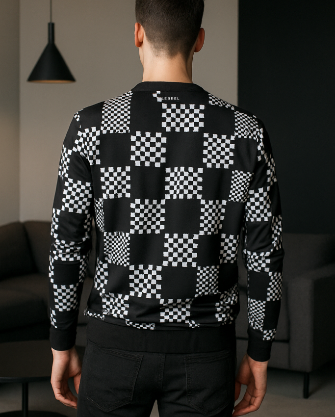 Sweater de cuadros blanco y negro