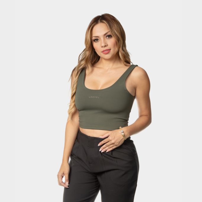 Crop top Escote redondo Verde Militar Lebrel
