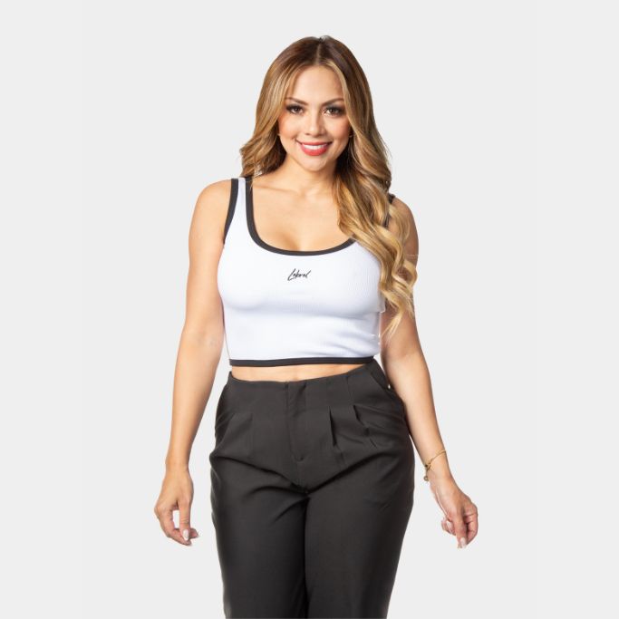 Crop Top Duo color Blanco borde negro Lebrel