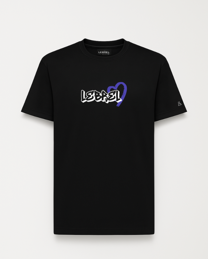 Camiseta Unisex Oversize Negra – Lebrel Corazón morado