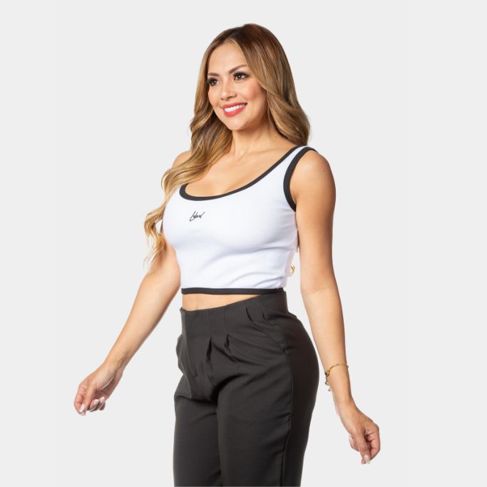 Crop Top Duo color Blanco borde negro Lebrel