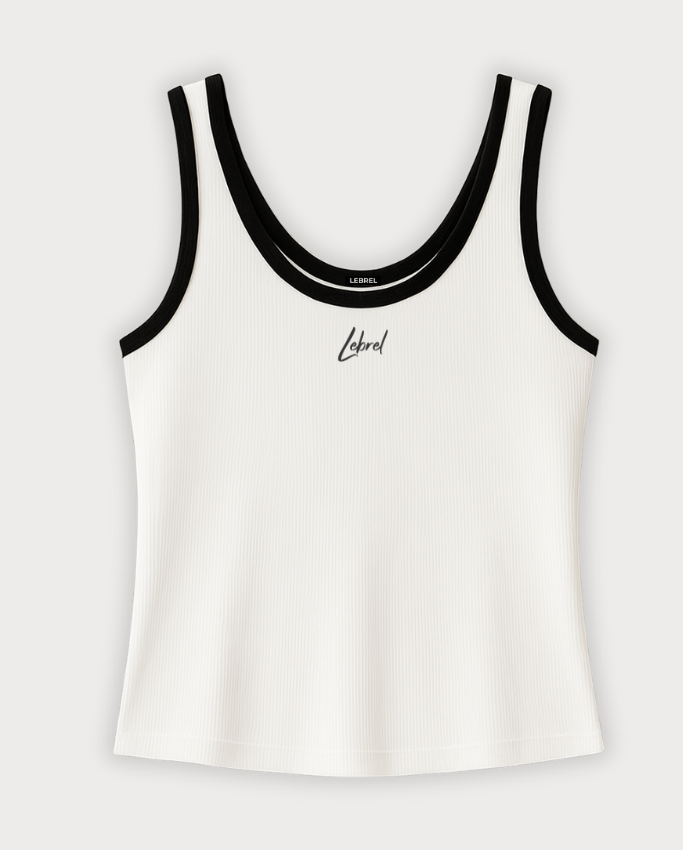 Crop Top Duo color Largo – Marfil con borde negro
