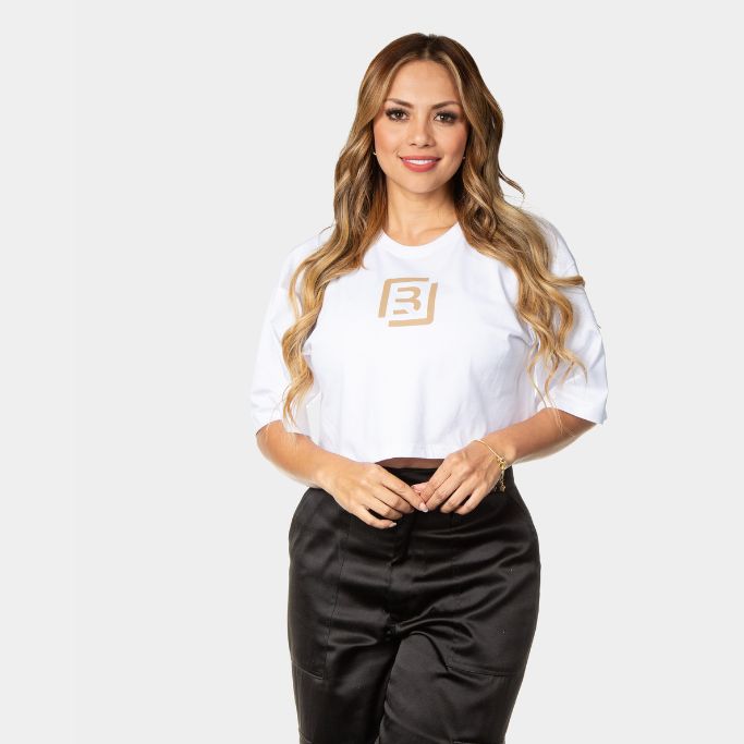 Croptop Oversize Blanco – Monograma Beige