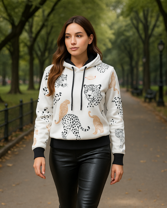 Hoodie de Leopardo Beige