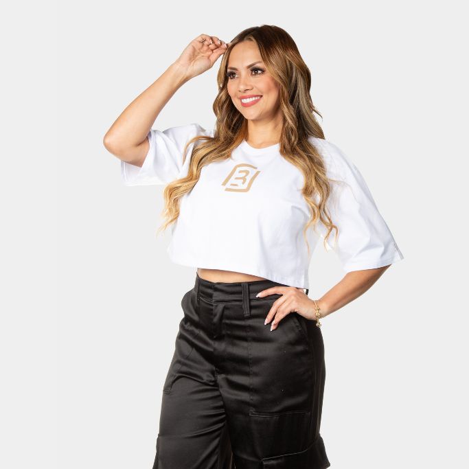 Croptop Oversize Blanco – Monograma Beige