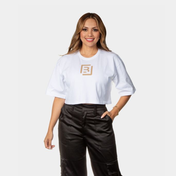 Croptop Oversize Blanco – Monograma Beige