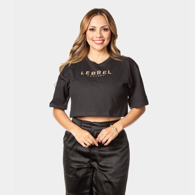 Croptop Oversize negro – Logo Couture Beige