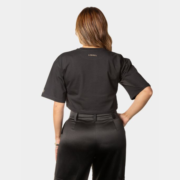 Croptop Oversize negro – Logo Couture Beige