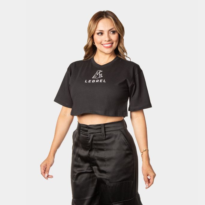 Croptop Oversize negro – Logo Completo LEBREL