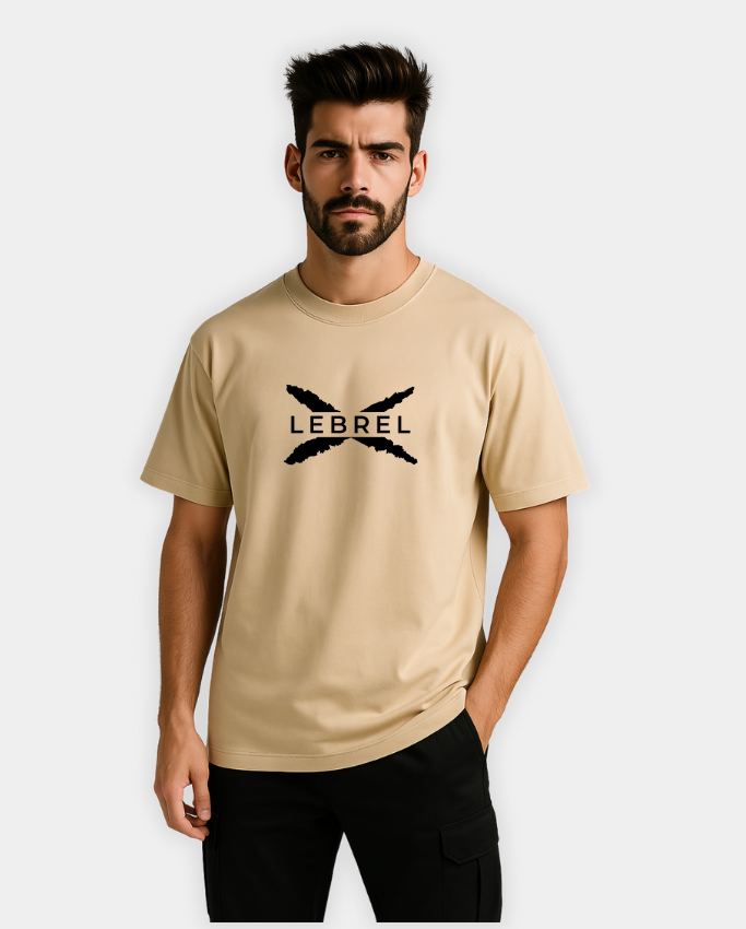 Camiseta hombre oversize beige lebrel con x alto relieve Lebrel
