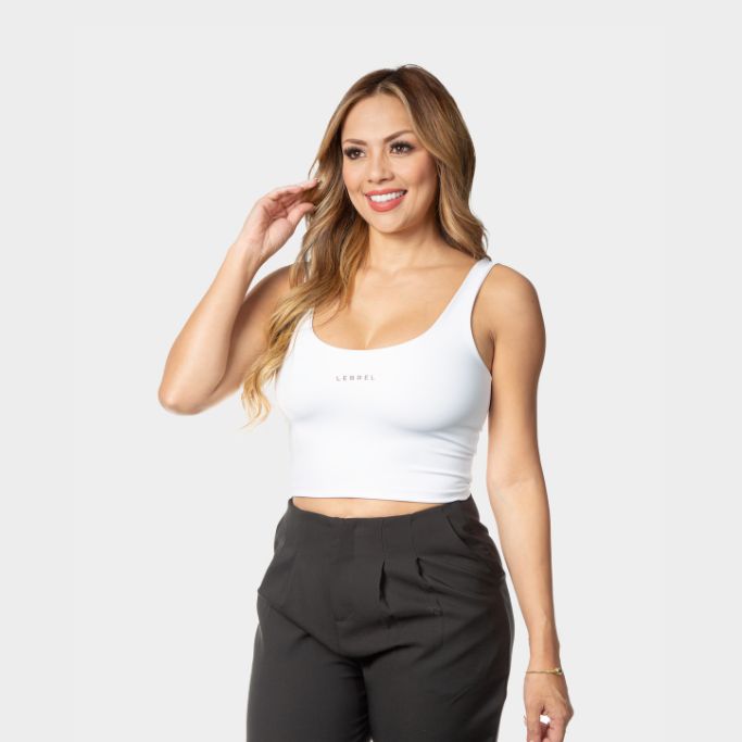 Crop top escote redondo blanco de lycra Lebrel