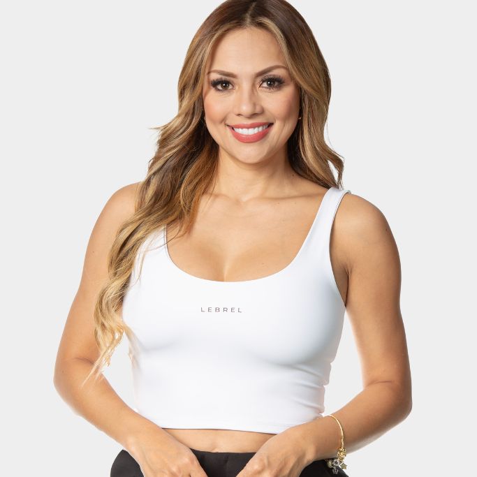 Crop top escote redondo blanco de lycra Lebrel
