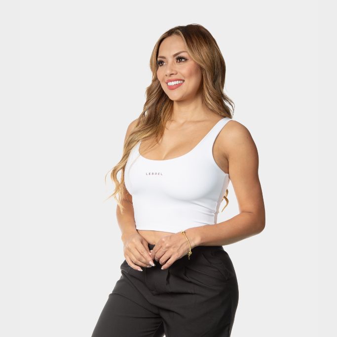 Crop top escote redondo blanco de lycra Lebrel