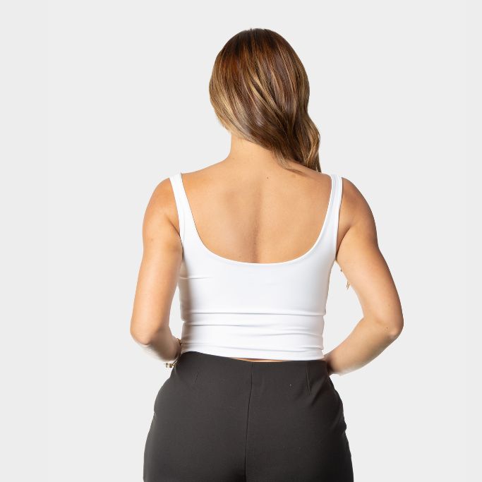 Crop top escote redondo blanco de lycra Lebrel