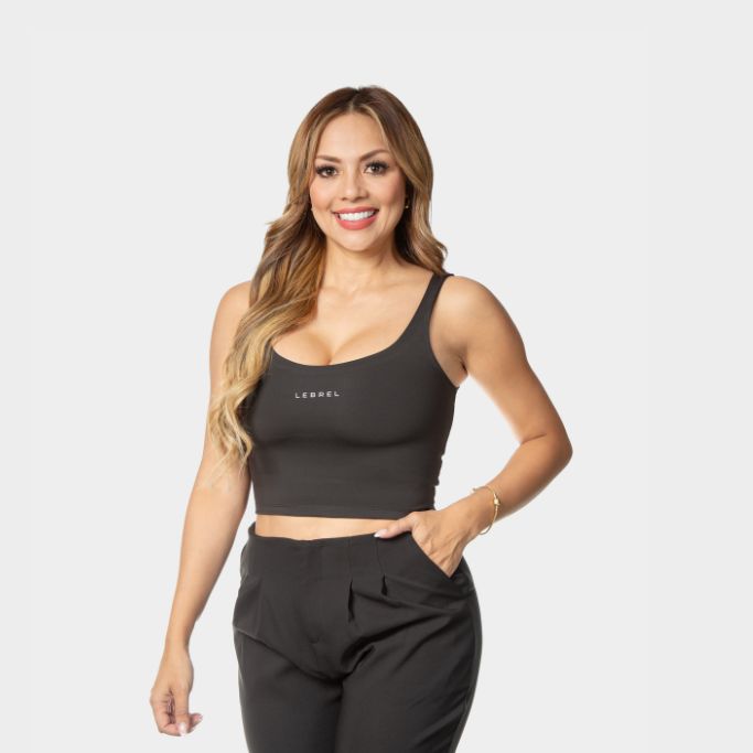 Crop top escote redondo negro de lycra Lebrel