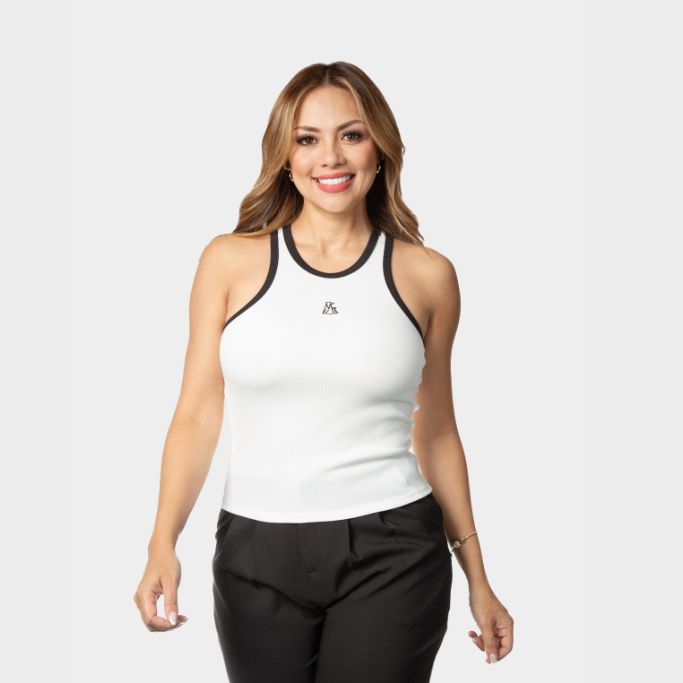 Tank Top Basico Largo Marfil borde negro