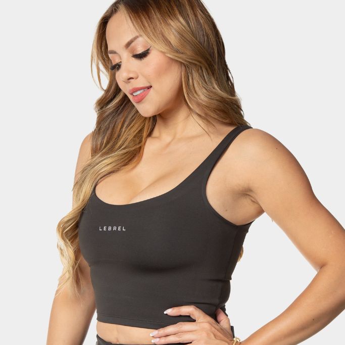 Crop top escote redondo negro de lycra Lebrel
