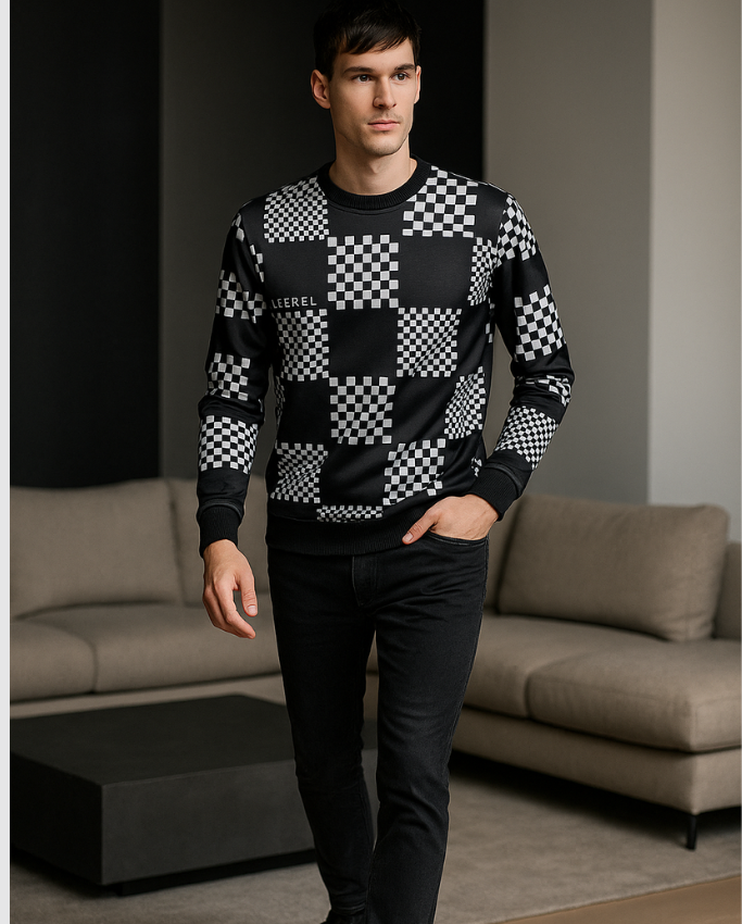 Sweater de cuadros blanco y negro