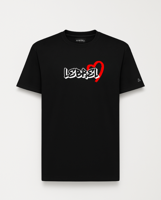 Camiseta Unisex Oversize Negra – Lebrel Corazón Rojo