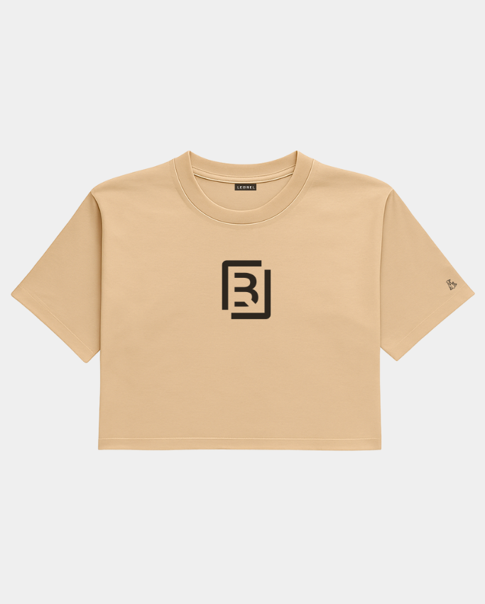 Croptop Oversize Beige – Monograma Negro