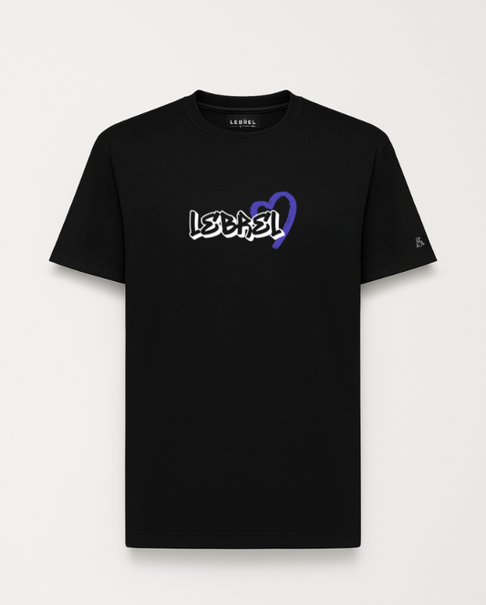 Camiseta Unisex Oversize Negra – Lebrel Corazón morado