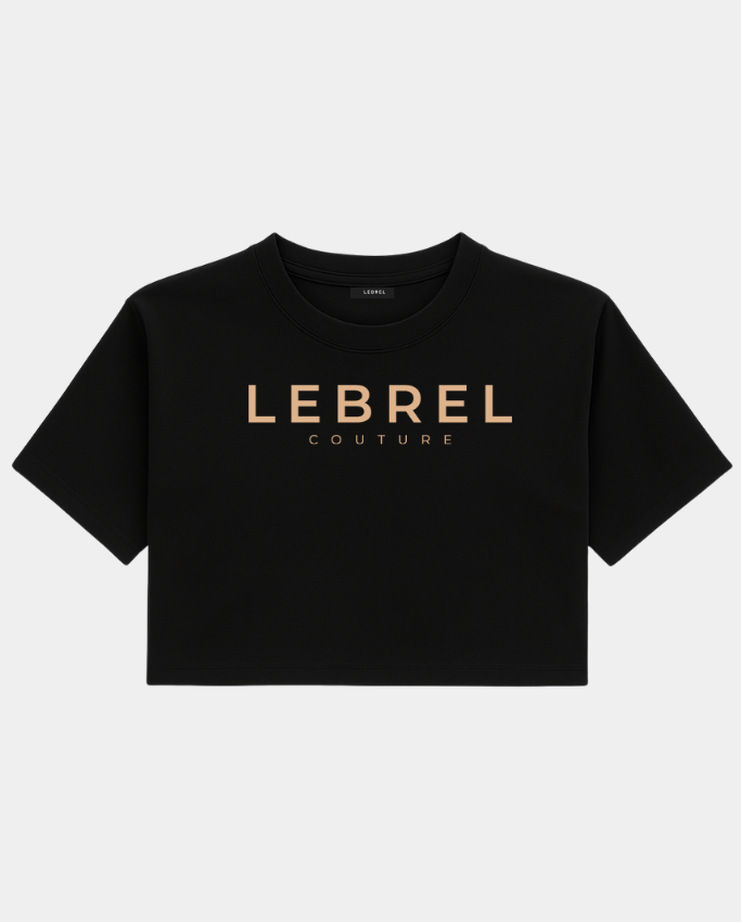 Croptop Oversize negro – Logo Couture Beige