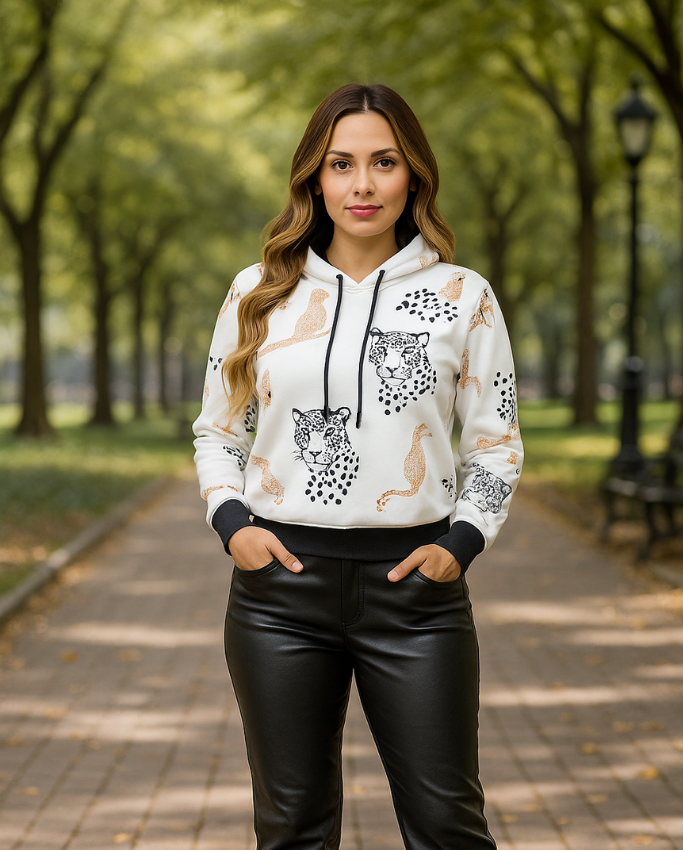 Hoodie de Leopardo Beige