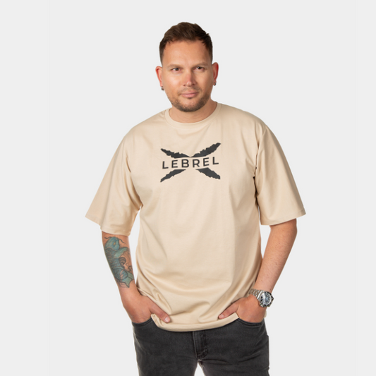 Camiseta hombre oversize beige lebrel con x alto relieve lebrel