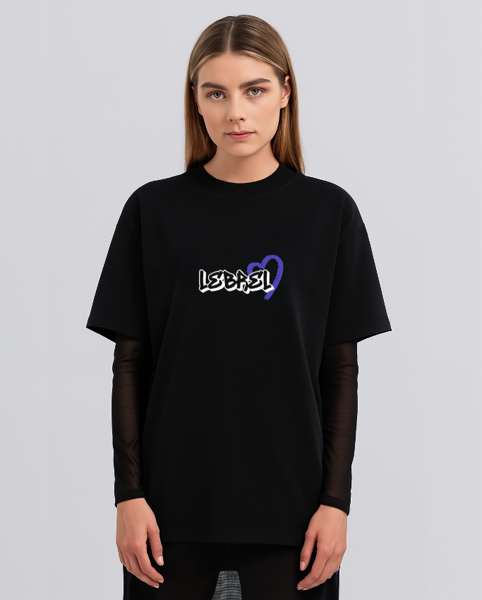 Camiseta Unisex Oversize Negra – Lebrel Corazón morado