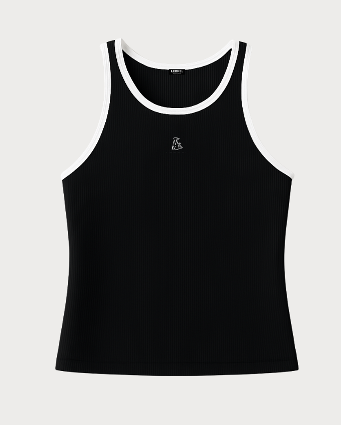 Tank Top Básico Largo Negro borde blanco
