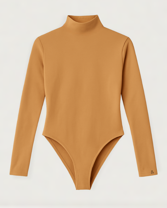 Body en Lycra cuello alto Caramelo