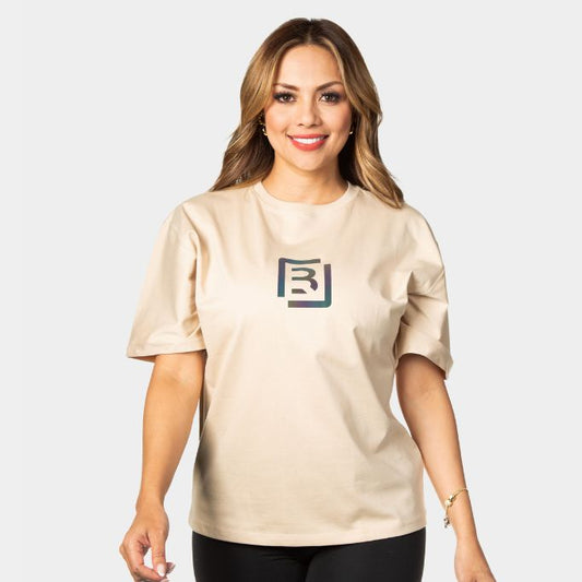 Camiseta Oversize Beige – Monograma Reflectivo